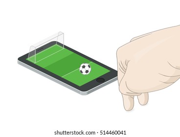 Mobile football sport. Abstract hand game. Mobile app. Vector illustration.
