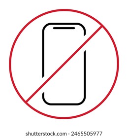 Icono de móvil prohibido, señal de teléfono sin uso, prohibición de Ilustración vectorial de etiqueta de smartphone .