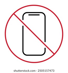 Icono prohibido móvil, no use la señal del teléfono, prohíba la Ilustración vectorial de la etiqueta del teléfono inteligente .
