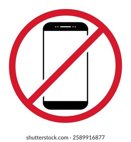 Mobile forbidden icon, no use phone sign, ban smartphone label vector illustration .