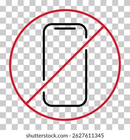 Ícone móvel proibido, sinal de telefone não uso, banir a ilustração vetor rótulo do smartphone .