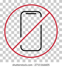 Mobile forbidden icon, no use phone sign, ban smartphone label vector illustration .