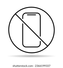 Icono de sombra prohibido móvil, no usar señal de teléfono, prohibir ilustración vectorial de etiqueta de smartphone .