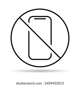 Mobile verboten Schattensymbol, kein Handyzeichen, Verbot der Smartphone-Beschriftung Vektorgrafik .