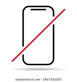 Mobile verbotene Schatten-Symbol, kein Telefonzeichen verwenden, Smartphone-Label-Vektorillustration verbieten .