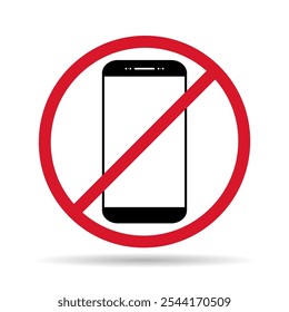 Ícone de sombra proibido móvel, não use sinal de telefone, banir a ilustração vetor rótulo de smartphone .