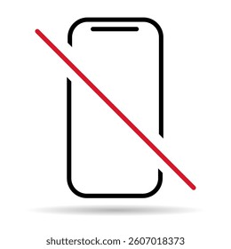 Mobile forbidden shadow icon, no use phone sign, ban smartphone label vector illustration .