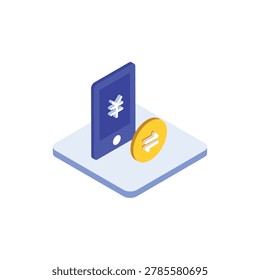 Mobile foreign currency exchange isometric 3d icon concept.