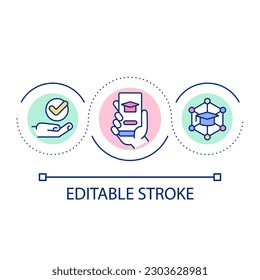 Mobile friendly elearning platform loop concept icon. Access to education abstract idea thin line illustration. Digital learning environment. Isolated outline drawing. Editable stroke. Arial font used