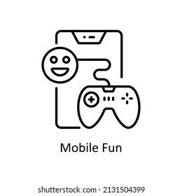 Icono de contorno de vector de diversión móvil para web aislada en el archivo EPS 10 de fondo blanco