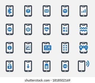 Mobile Functions Icon set - vector illustration . (Blue Series)