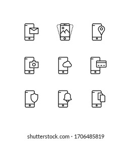 Mobile functions icons set line - vector