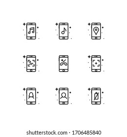 Mobile functions icons set line - vector