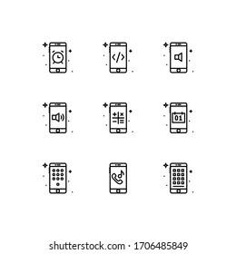 Mobile functions icons set line - vector