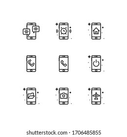 Línea de iconos de funciones móviles - vector