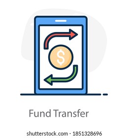 Mobiles Geldtransfer-Symbol im flachen Stil, bearbeitbare Vektorgrafik 