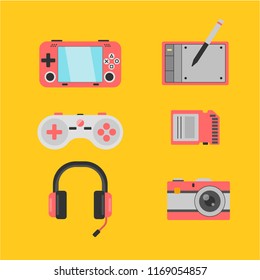 Mobile Gadget gaming pack in flat design