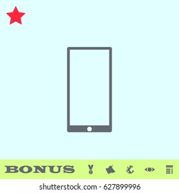 Mobile gadget icon flat. Grey pictogram on blue background. Vector illustration symbol and bonus buttons medal, cow, earth, eye, calculator