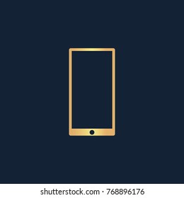 Mobile gadget icon flat. Simple gold pictogram on dark background. Vector illustration symbol