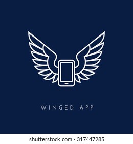 Mobile gadget  with wings. Template for logo, label, emblem, sign, stamp. Vector illustration.