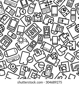 Mobile and Gadgets Seamless Outline Pattern Background 