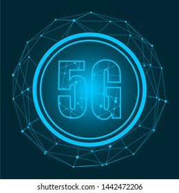 Mobile gadgets technology relative vector image. Circle frame with 5G Network Symbol. Connected lines with dots