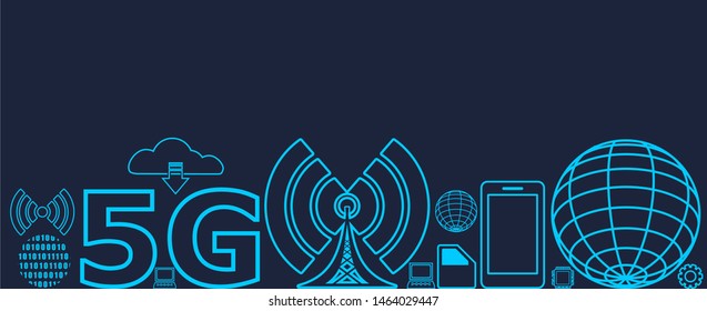 Mobile gadgets technology relative vector image. Web banner with technology thin line icons. 5G Network Symbol.