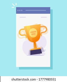 Mobile game award online vector or web digital internet website winner prize achievement with victory golden cup trophy flat, concept of championship competition gift, contest challenge win