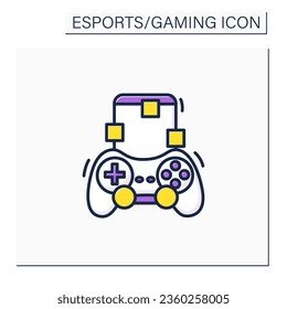 Mobile game color icon. Electronic gaming. Interaction with user interface or input device. Joystick, mobile phone. Esports concept. Isolated vector illustration