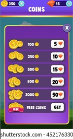 Mobile Game Gui Coins Shop Screen Stock Vector Royalty Free 452176330 - mobile gui roblox