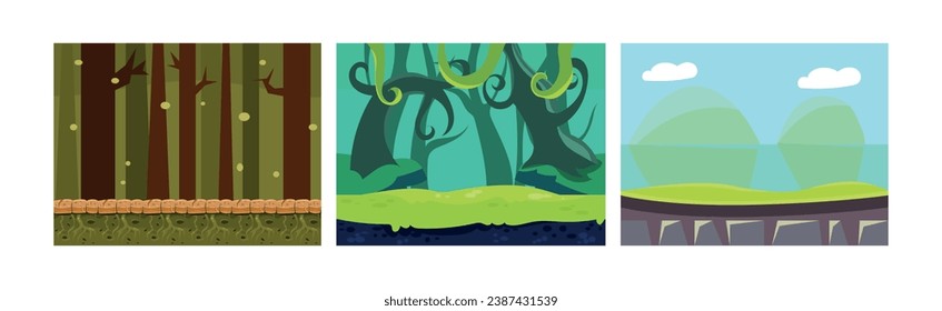 Mobile Game Horizontal Backgrounds and Scenery Vector Set