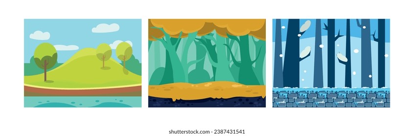 Mobile Game Horizontal Backgrounds and Scenery Vector Set