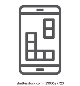 Mobile game line icon, device and game, smartphone sign, vector graphics, a linear pattern on a white background, eps 10.