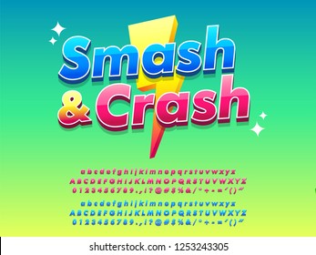 mobile game logo type bright and shiny design template, gamer title modern and simple style, gradient background, red and blue, vector font alphabet 