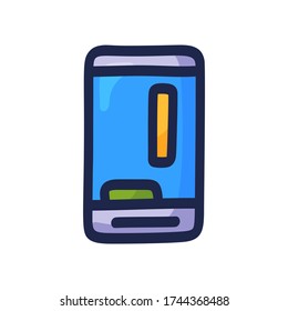 Mobile game on the phone. Hand-drawn mobile phone icon on which the game in doodle style is launched. Vector graphics. Vector illustration