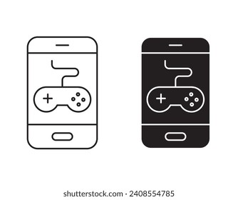 Mobile Game outline icon collection or set. Mobile Game Thin vector line art