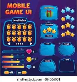 Mobile Game UI. Game Interface. Set Of Buttons And Interface For Game Design.