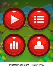 Mobile Game User Interface Buttons Assets Cartoon Red Set