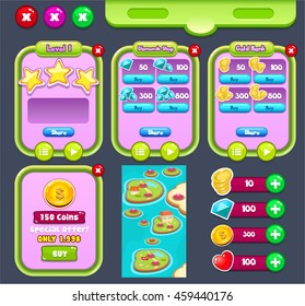 Mobile Game User Interface Graphic Assets pack for Match 3