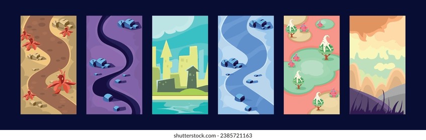 Mobile Game Vertical Backgrounds and Scenery Vector Set