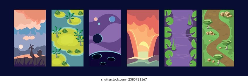 Juego de fondo vertical para juegos móviles y juego de vectores de escenas
