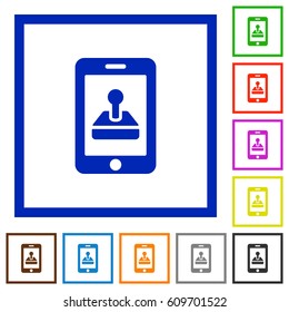 Mobile games flat color icons in square frames on white background