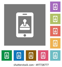 Mobile games flat icon set on color square background.