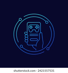 mobile games icon with a phone, linear design