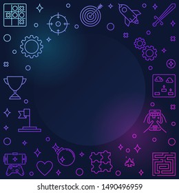 Mobile Games vector concept colorful frame or illustration in thin line style on dark background