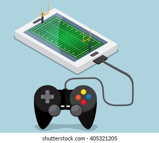 mobile gaming application concept, American football field  connect with joystick vector illustration