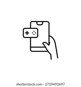 Mobile Gaming Conceito Contorno Ícone Mão Segurando Smartphone Com Controlador