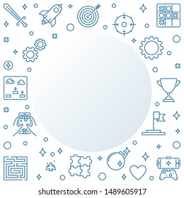 Mobile Gaming and Games vector concept frame or illustration in outline style