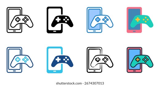 Mobile gaming icon set multiple style collection 
