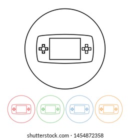 Mobile gaming icon in a thin line outline style vector video games gamer symbol with four color variations vector design element illustration